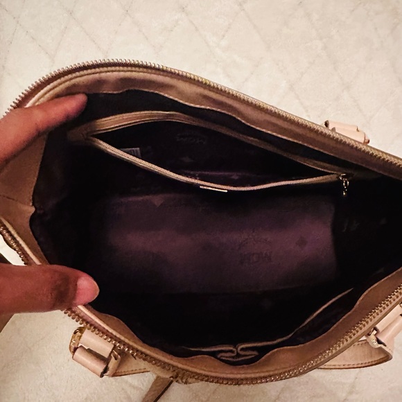 MCM Tan Logo Canvas Tote with Gold Plaque - Picture 5 of 14